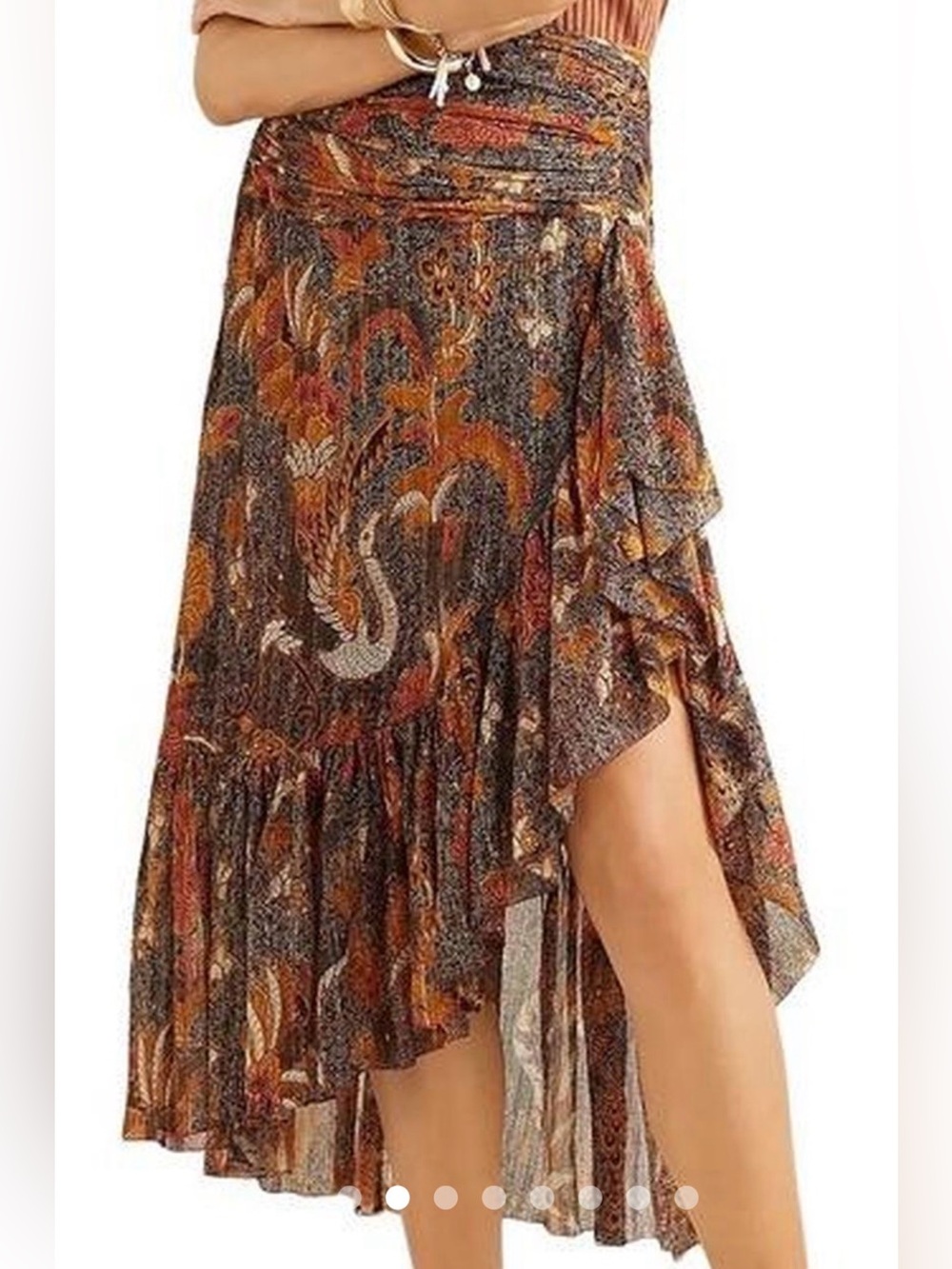 Ulla Johnson Ailie Asymmetrical Midi Skirt Silk Blend Metallic Lurex Size 8